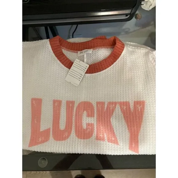 PHIL LOVE RINGER TOP MEDIUM WHITE ORANGE THERMAL - Picture 4 of 9